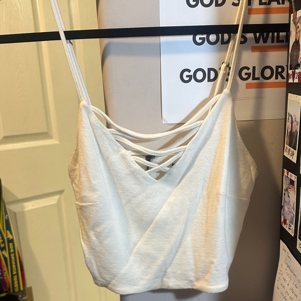 Forever 21 Cream Strappy Criss Cross Crop Top